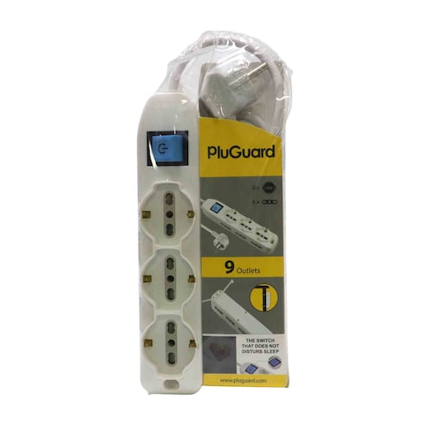 PluGuard Outlet with Switch - 9 Sockets - White